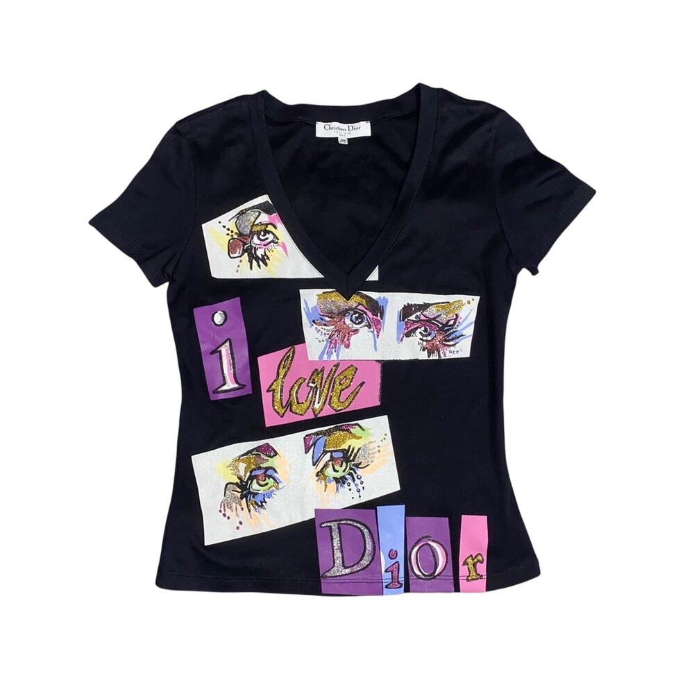 Christian Dior Vintage John Galliano I Love Dior Logo Graphic Tee Shirt Top